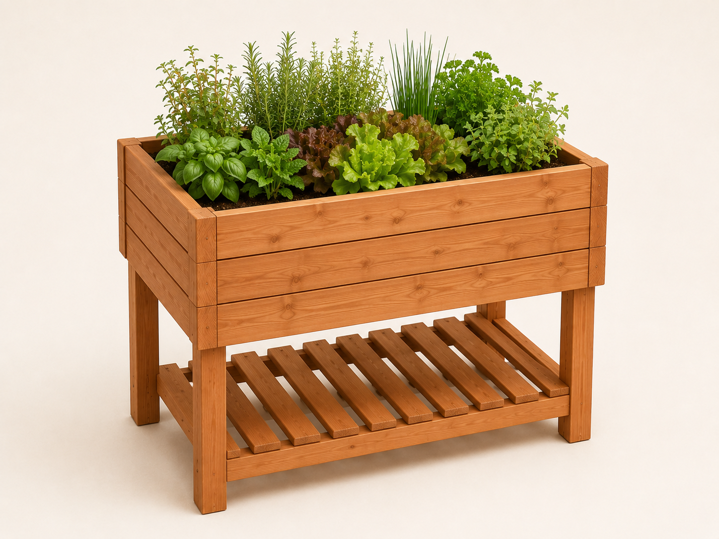 Compact 4 foot elevated garden bed.