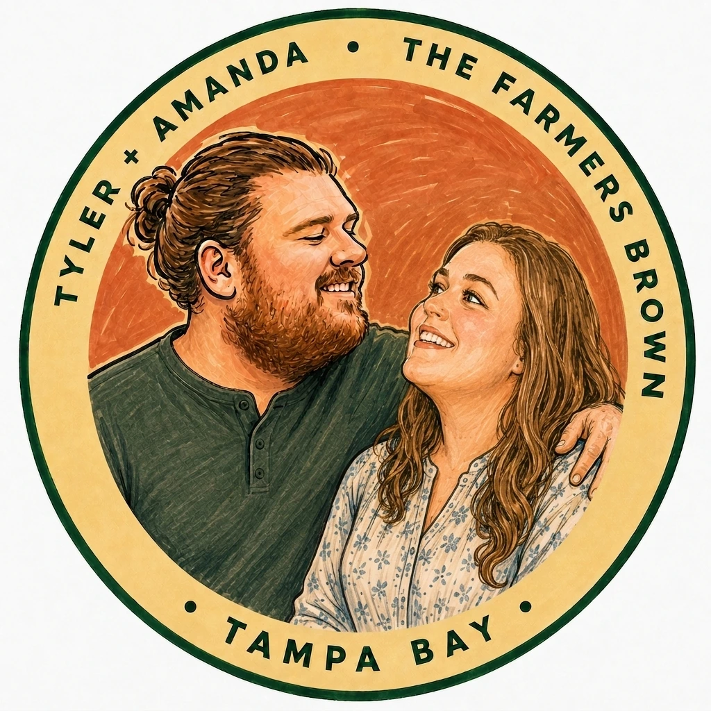 Illustration of Tyler and Amanda Brown, The Farmers Brown